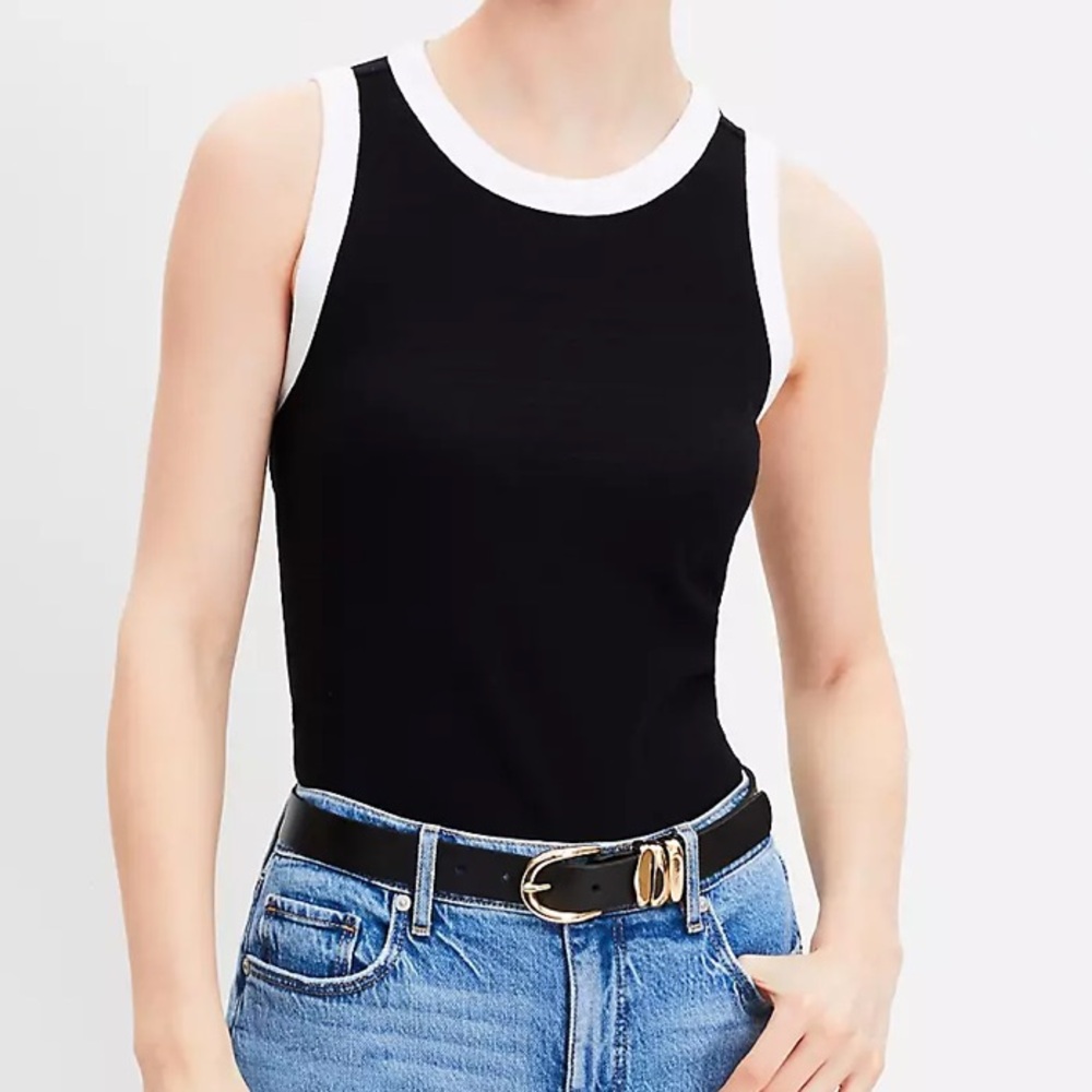 LOFT Black Tank Top with White Trim
